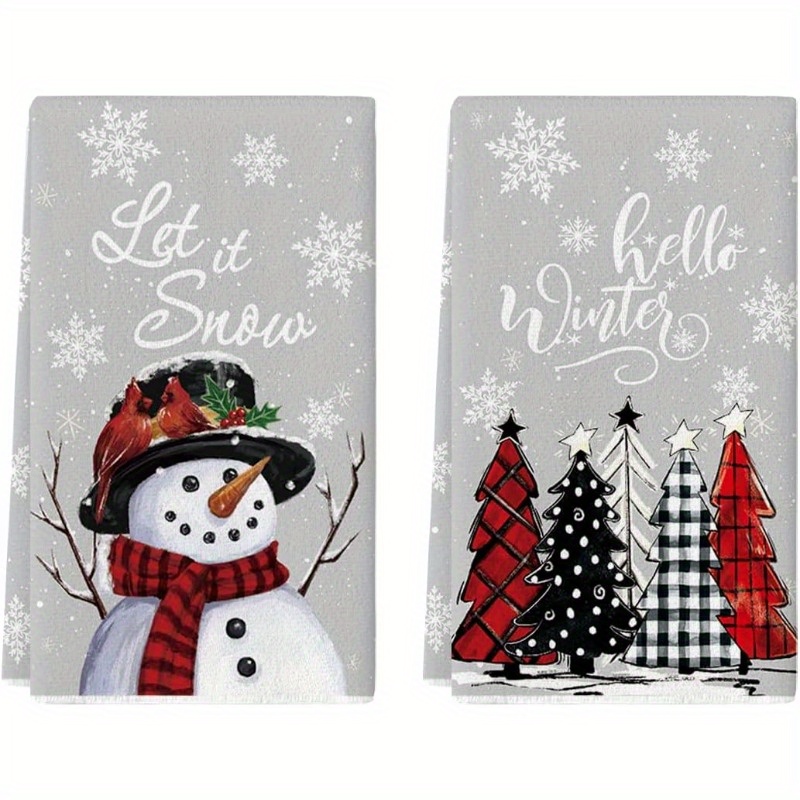 

2pcs Super Soft Polyester Blend Hand Towels Set, Woven Absorbent Dish Cloths - Contemporary Style, Cartoon Snowman & Christmas Tree Design For Bathroom, Gym, Yoga, Spa - Machine Washable, 18x26 Inch