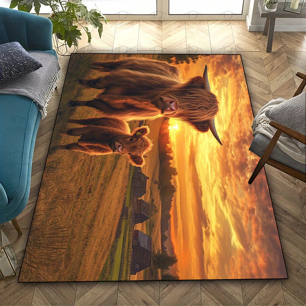 1pc two highland cows pattern area rugs non slip easy to   suitable for living rooms bedrooms kitchens bathrooms laundry rooms courtyards large area home decoration carpet outdoor carpet
