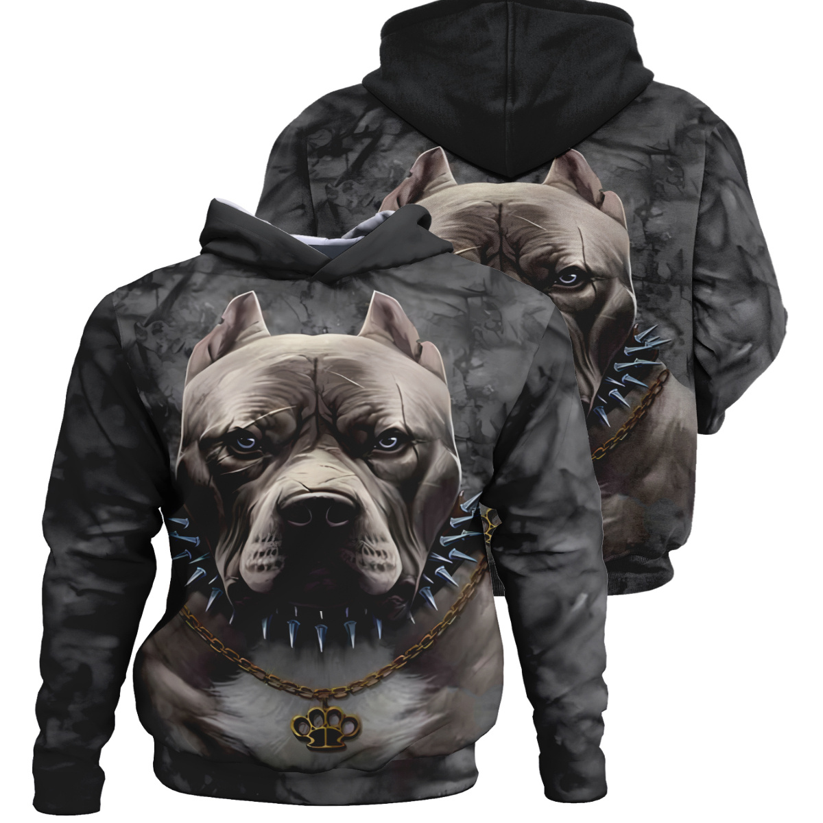 

3d Pitbull Print Hoodie Sweatshirt - Knit Fabric, Regular Fit, Polyester & Spandex Blend, Sport Style With Hood, Slight Stretch, Graphic Pullover Without Details