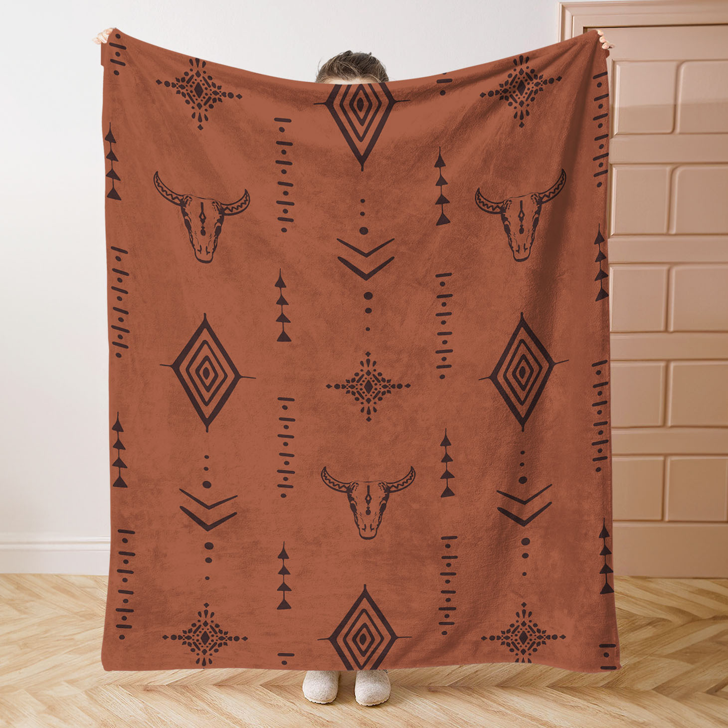 

Mid-century Western Style Throw Blanket - Soft Polyester Flannel, All-season Knitted Bedding, Digital Print, Comfortable For Sofa, Office, Camping - Mixed Color