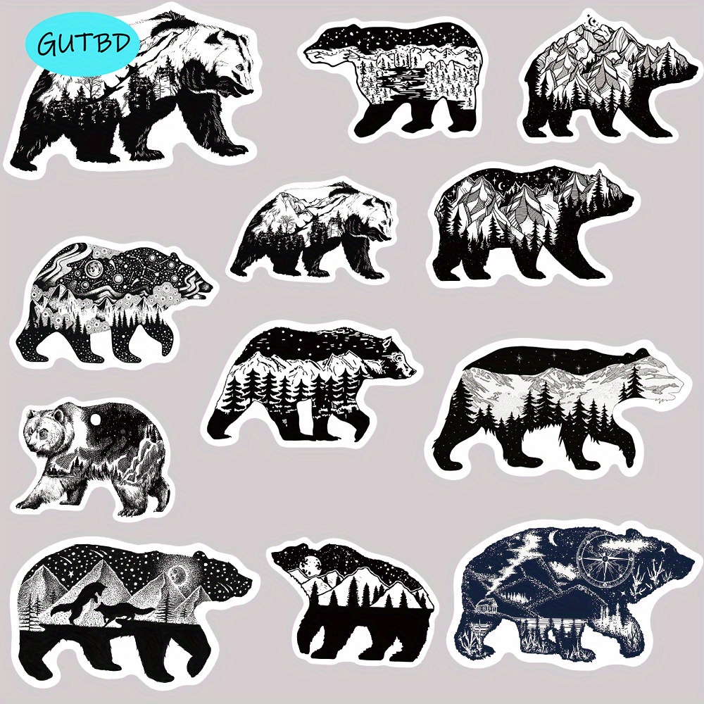 

Gutbd 50pcs Gray Bear Graffiti Laptop Water Cup Decoration Removable Non-sticky Waterproof Stickers