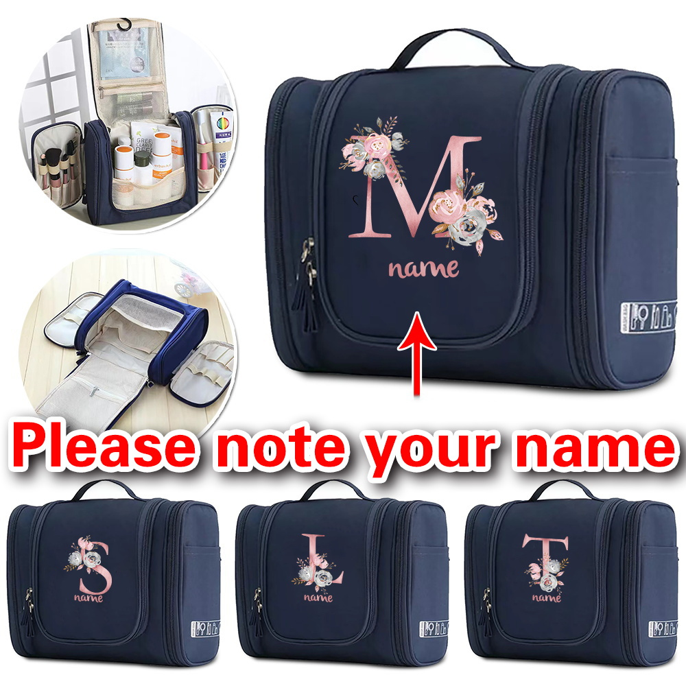 

Personalized Initial Letter Makeup Bag, Large Capacity Canvas Cosmetic Travel Case For Women, Custom Name Toiletry Organizer Kit, Multi-function Non-waterproof Beauty Pouch