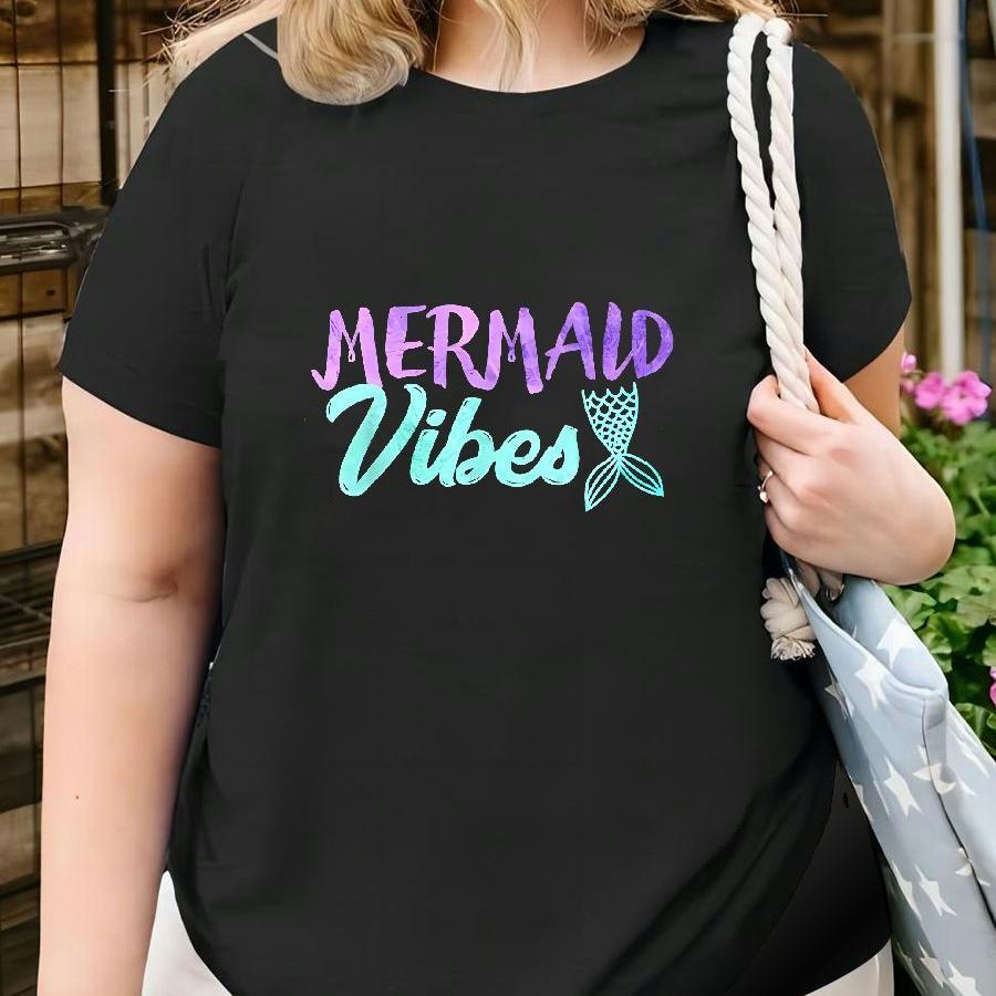 

Mermaid Vibes Graphic Tee For Women - Soft & Stretchy Polyester , Crew Neck, Short Sleeve - Spring/summer/fall, Mermaid Swimsuit For Girls