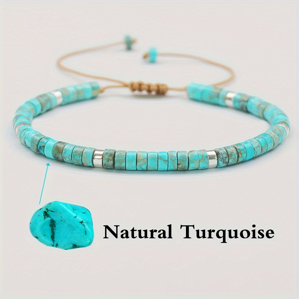 

Elegant -chic Adjustable Turquoise Beaded Bracelet - Natural Stone, Casual Attire & Gifting