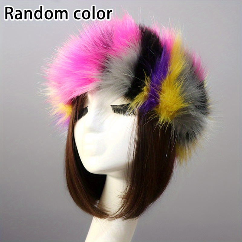 

1pc Fashionable Faux Fur Thick Winter Headband Hat For Women, Tie-dye Acrylic Visor Cap, Warm Ear Warmer Head Wrap, No Brim, Non-stretch, Dry Clean Only