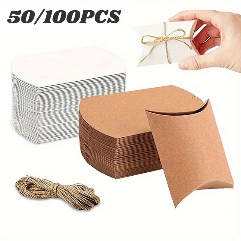 

50/100pcs Rustic Pillow-shaped Paper Gift Boxes - Ideal For Candy, Jewelry, Snacks | Diy Projects, Weddings, Birthdays, Gift Bags