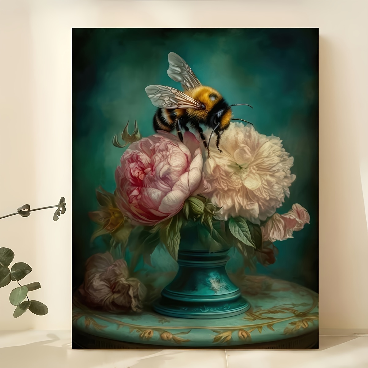 

1pc Vintage Bee & Bloom Canvas Print - Wall Art For Bedroom, Living Room & - Winter Decorative Charm, High- Wrapped Canvas (wrapped Canvas)-lenaxu