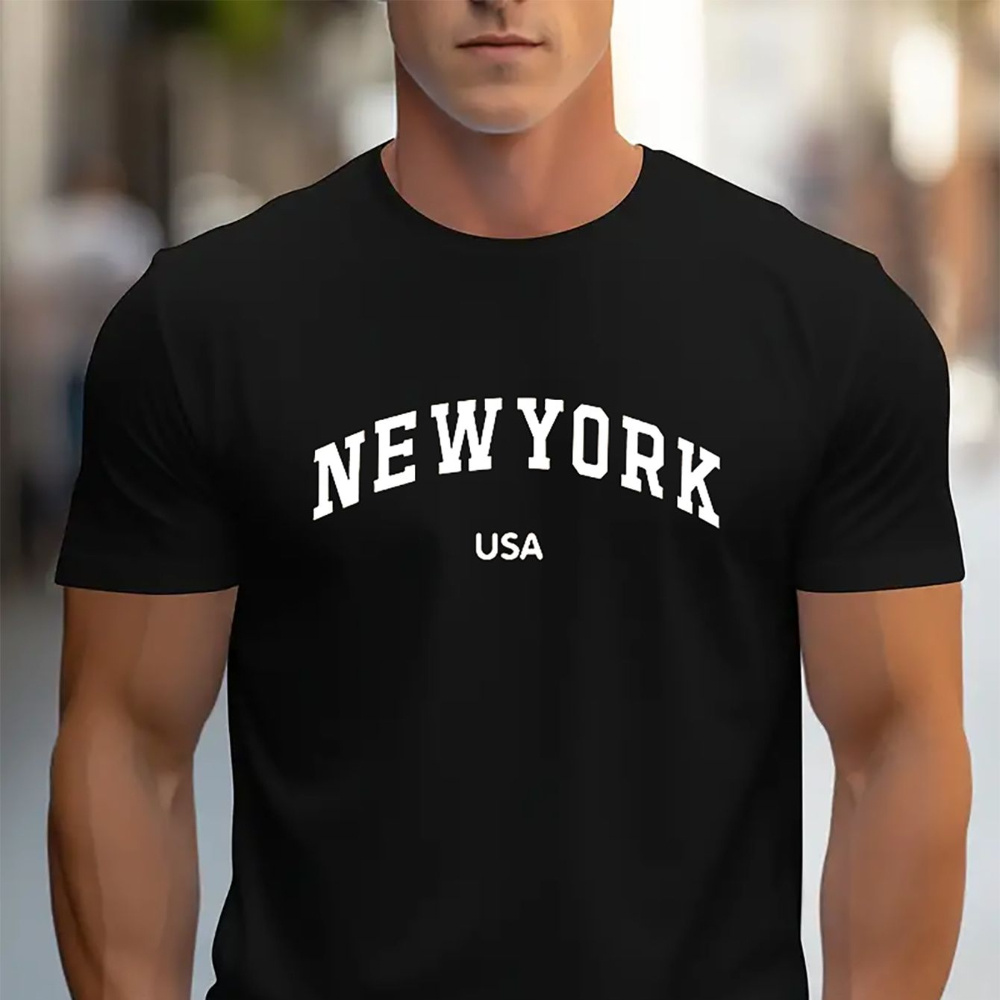 

Men's Casual Fashion New Letter Print Short Sleeve T-shirt - Knit Polyester Fabric, Regular Fit, Adult Crew Neck Tee, Comfort, Stretch, Alphabet Pattern Detail