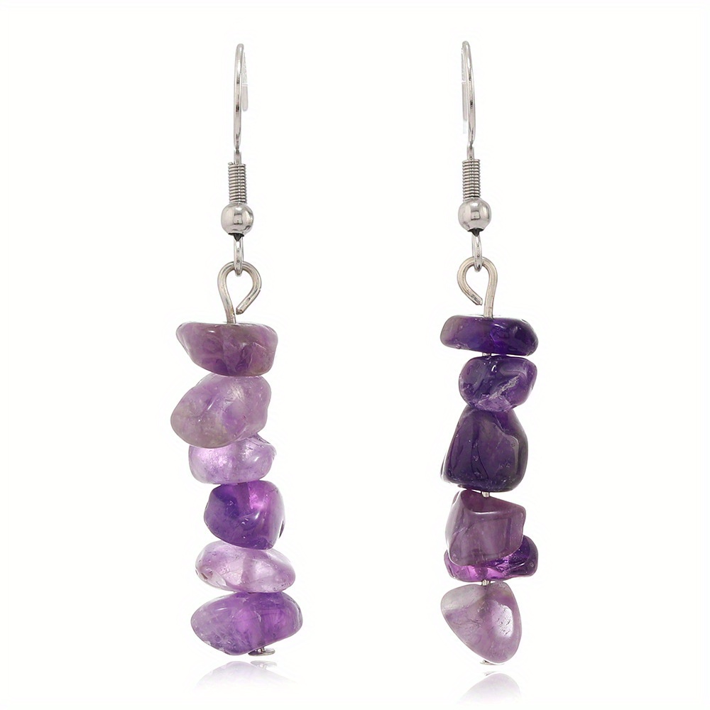 1 Pair Bohemian Luxury Exquisite Translucent Stone Long Earrings Women's Handmade (natural Stone Size Irregular) Geometric Ear Jewelry