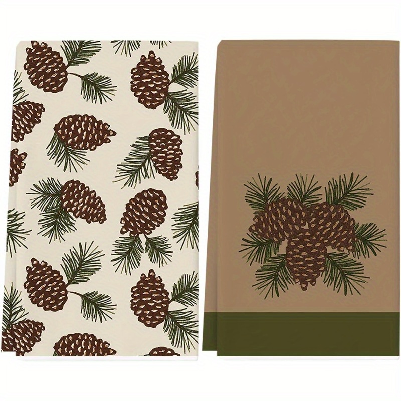 

2-pack Pine Cone Kitchen Towels - Contemporary Woven Polyester Blend Dish Cloths, Super Soft & Absorbent, Oblong Tea Towels For Cooking & Baking, Machine Washable, 18x26 Inches