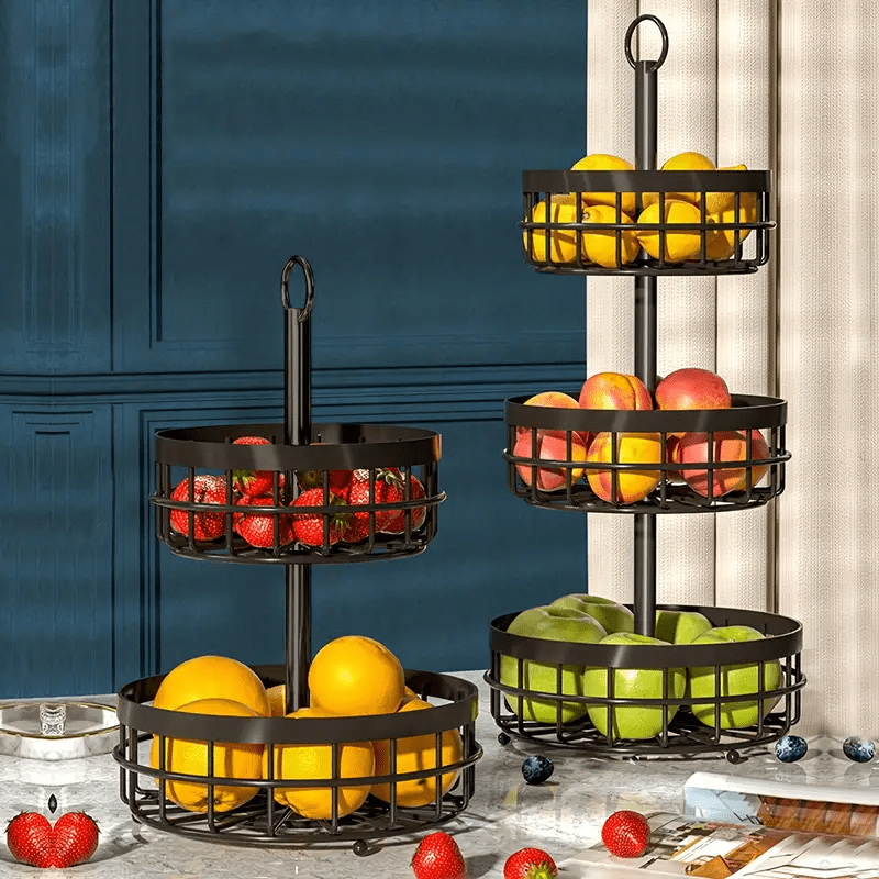 

3-tier Black Metal Fruit Basket Stand For Kitchen Countertop – Detachable Wire Mesh Bowls For Bread, Vegetables, And Fruit Display, Ideal For Table Decorations And Party Supplies, Shelf Baskets