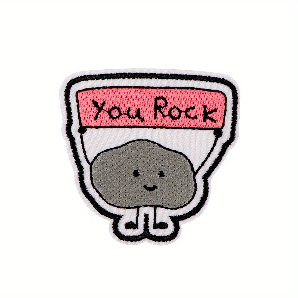 Polyester "you Rock" Cartoon Character Iron-on Embroidered Applique Patch For Clothing, Hats, And T-shirts - Adhesive Sew-on Fabric Badge, 1 Piece