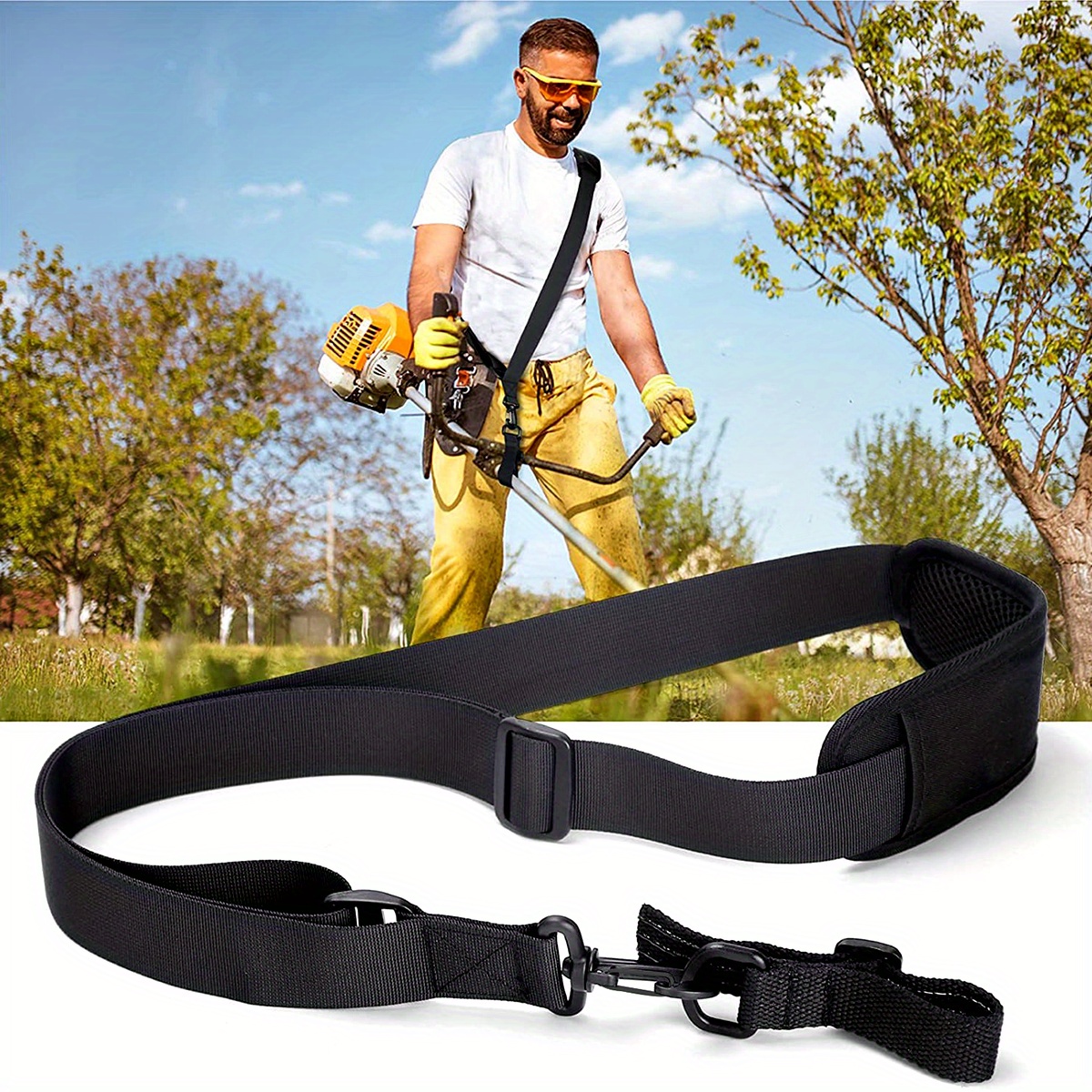 

1pc Adjustable Lawn Mower Harness - Polyester Fiber, Side-mounted Weeding Machine Auxiliary Strap, Labor-saving, 24.41in-44.09in Size, For Outdoor Garden Use, Security Labor Protection Tool