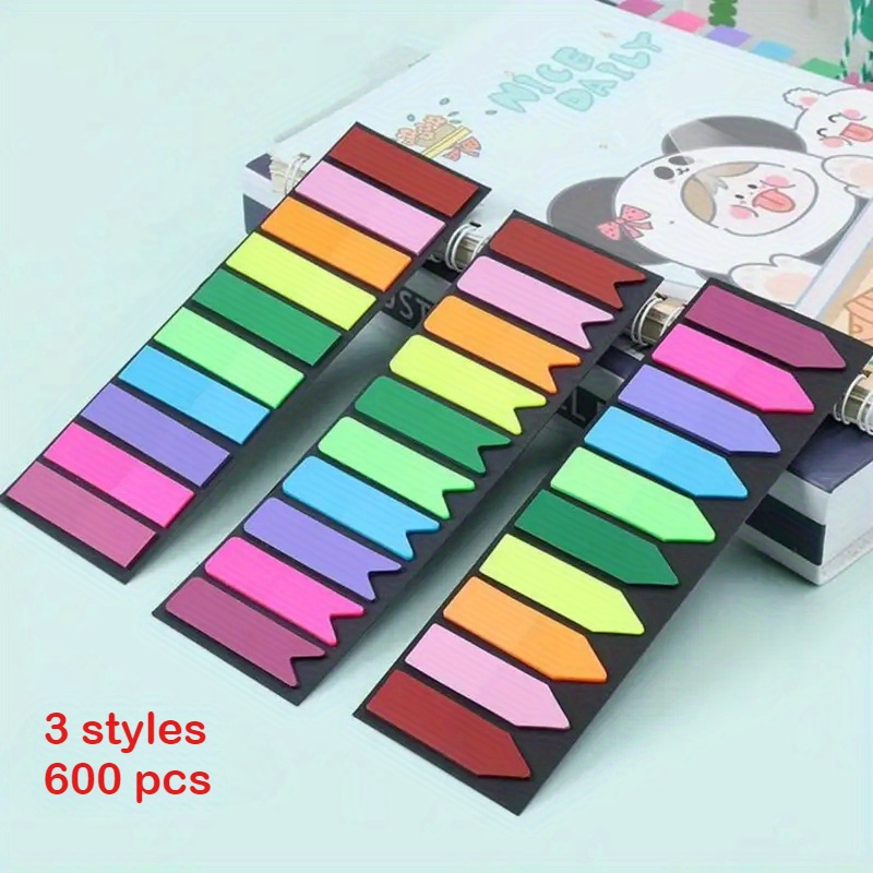 TEMU 600 pièces d'Étiquettes Adhésives Colorées - 10 , 3 Designs Uniques (Rectangle Arrondi, Pointu, Rectangle Plat) pour Classeurs, Livres, Notes et