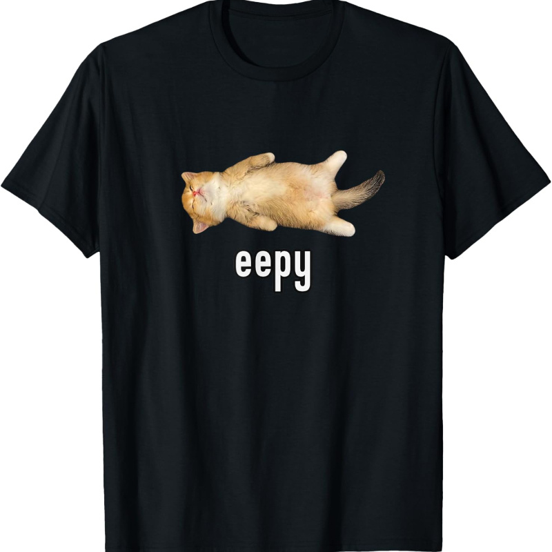 

Eepy Cat Print T-shirt Cotton Casual Summer Tee, Trendy Tops Crew Neck Tee, Comfort Street Style Tee, Must-have Fashionable Tee