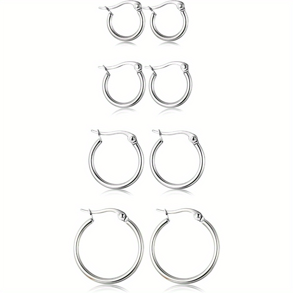 

4 Pairs Of Stainless Steel Earrings Set Cute Female Earrings, Big Earrings Ear Coil Earrings 10mm-20mm.