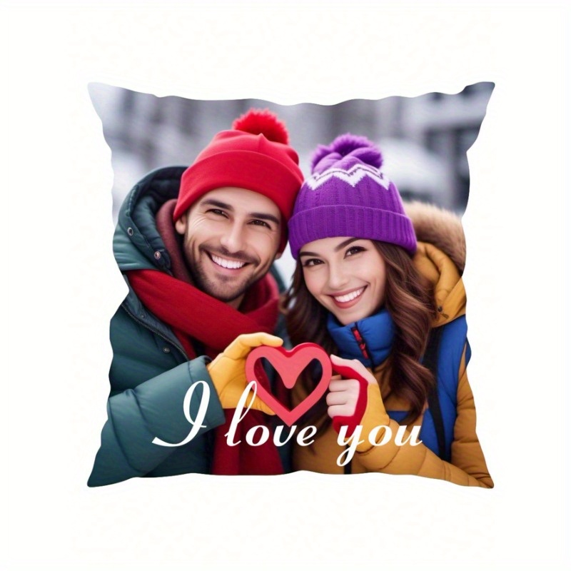 

Customized Polyester Throw Pillow Cover With Zipper, Personalized Photo And Text, Hand Washable, Country-rustic Style Decorative Pillowcase For Various Room Types - 1pc