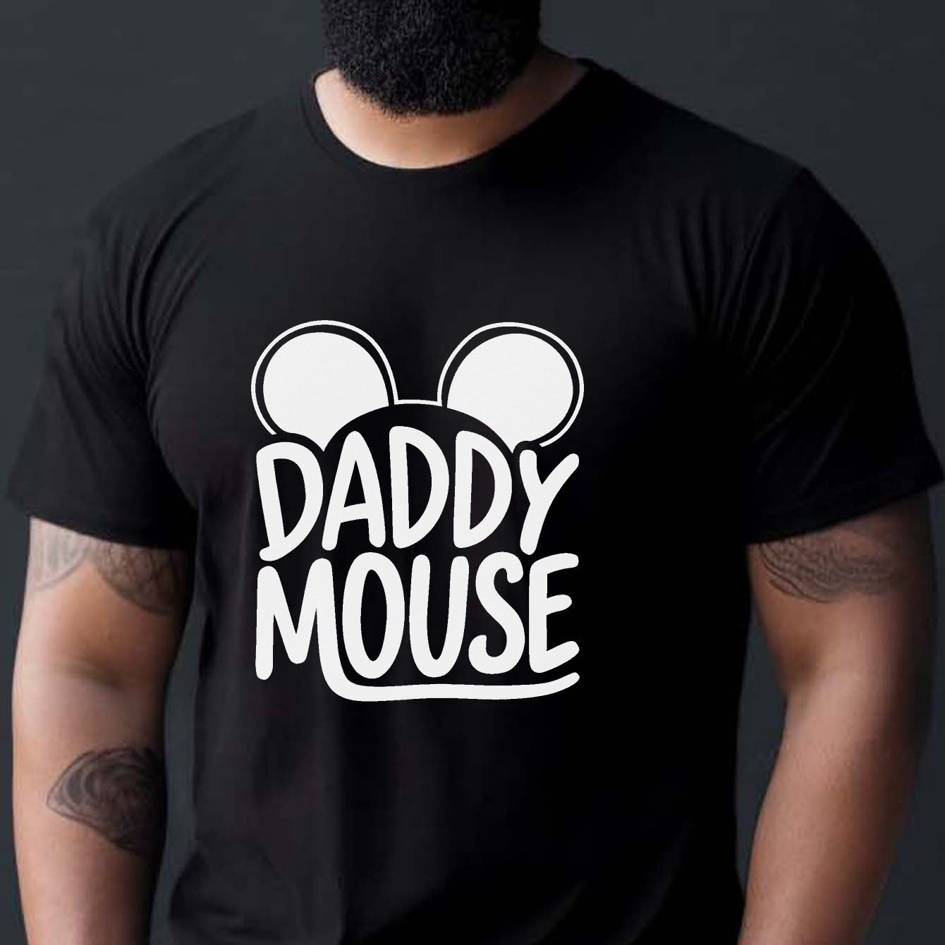 

Dad Mouse Illustrated Print Men's Stylish Comfortable Breathable T-shirt, New Casual Crewneck Short-sleeved T-shirt Spring/ Summer Holiday Casual Vacation Menwear As A Gift