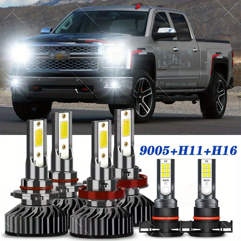 

6pcs Led Headlight Bulbs Combo Kit Fit For Silverado 2500hd 2007-2015 12v 120w 6000k Cool White 30000lm Two-sided Ultra Bright Cob Chip