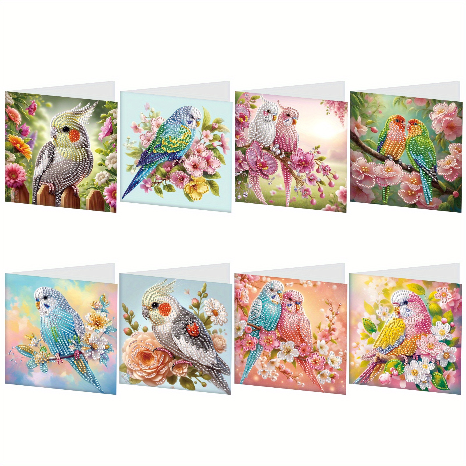 

5d Diamond Art Painting Kit, Cute Parrots Greeting Card, Diy Acrylic (pmma) Craft, Irregular Diamond Shapes, Creative Gift Decor, Includes Envelopes, Clay Glue, Pen, Tray, Multi-colored Beads Bag