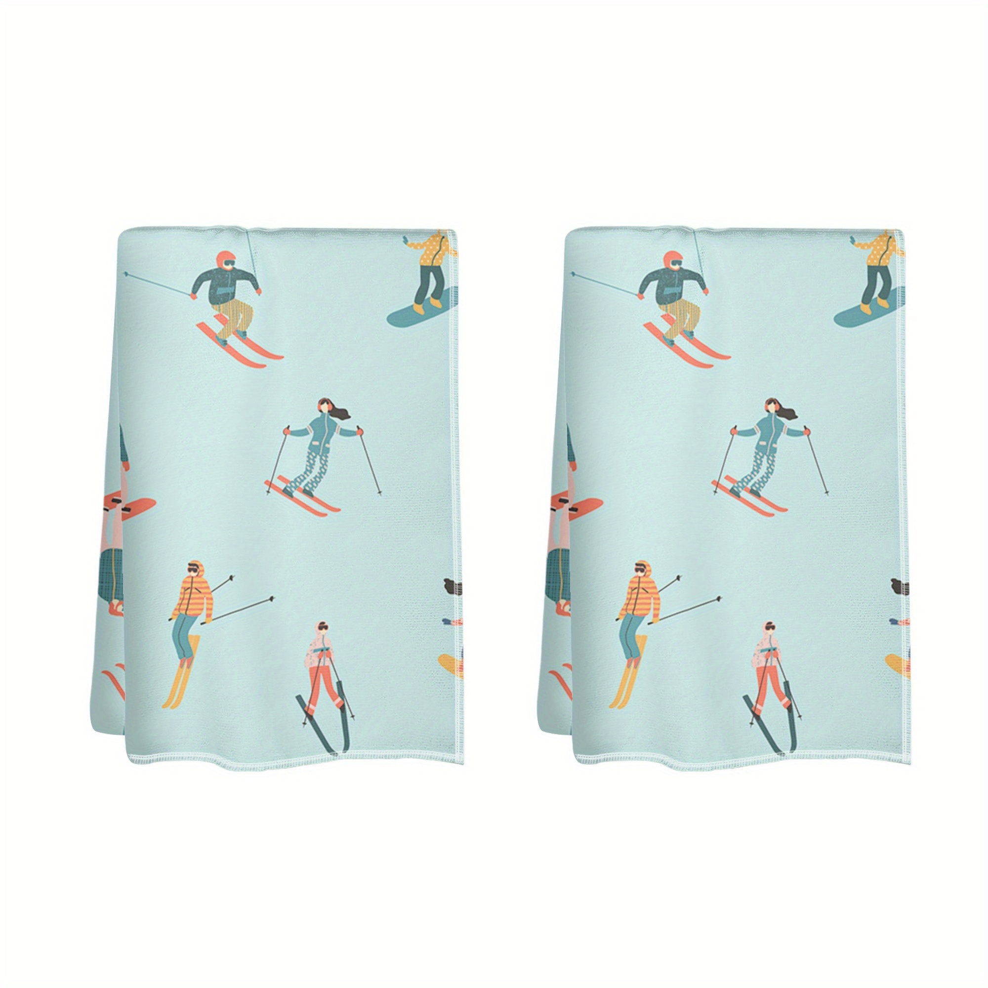 

Contemporary Skiing Cartoon Towel Set, 2 Pack, 18x26 Inch, Ultra Soft Polyester Dish Cloths, Machine Washable, Woven Oblong Towels For Home And Office