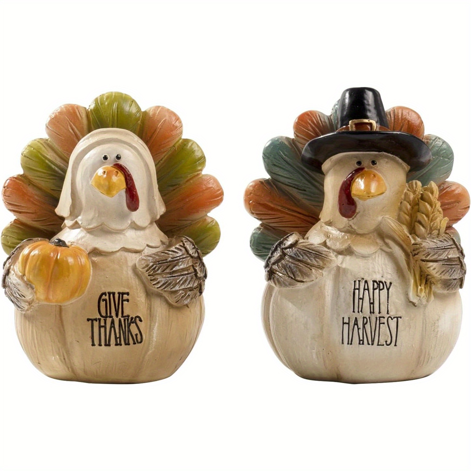 TEMU 2pcs Turkey Figurines, Thanksgiving Home Decor Indoor Table Mantel, Small Resin Turkey Decorations For Thanksgiving, Table Centerpieces, Tiered