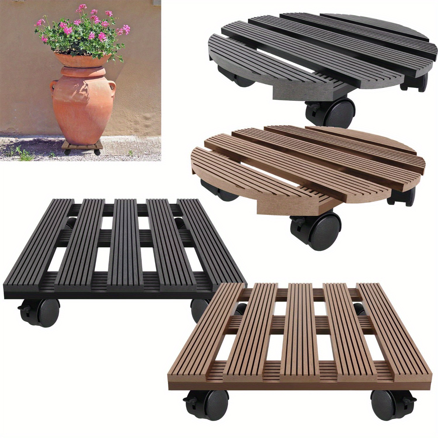 

Pack Of 2 Wpc Plant Rollers, Weatherproof, Kg Capacity, Plant Roller & Flower Roller For Outdoor + Indoor Use, Rolling Board Plants, Coaster With Wheels