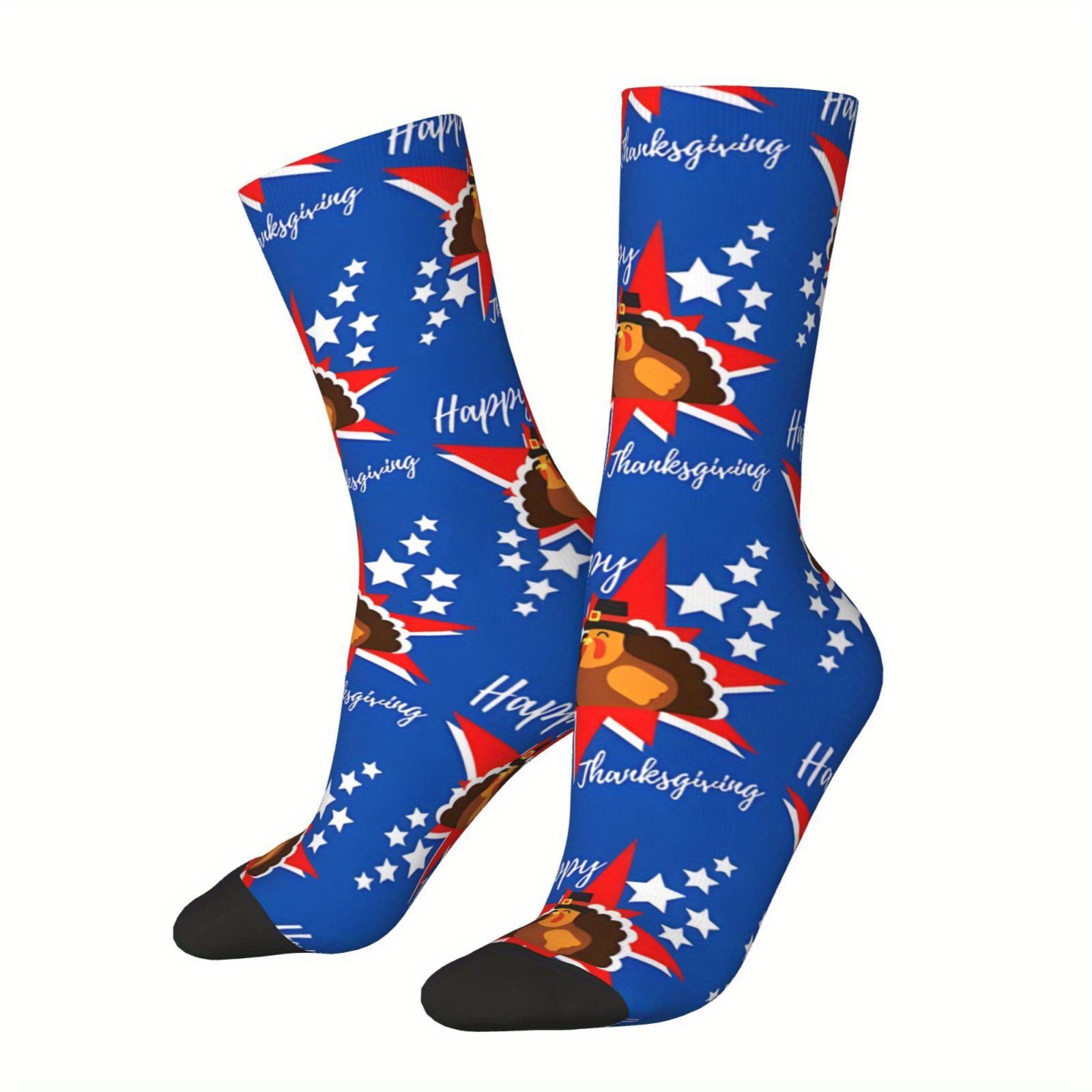 

Happy Thanksgiving Turkey Day Socks For Men: Festive Hip Hop Harajuku Pattern Printed Crew Socks - Casual Gift