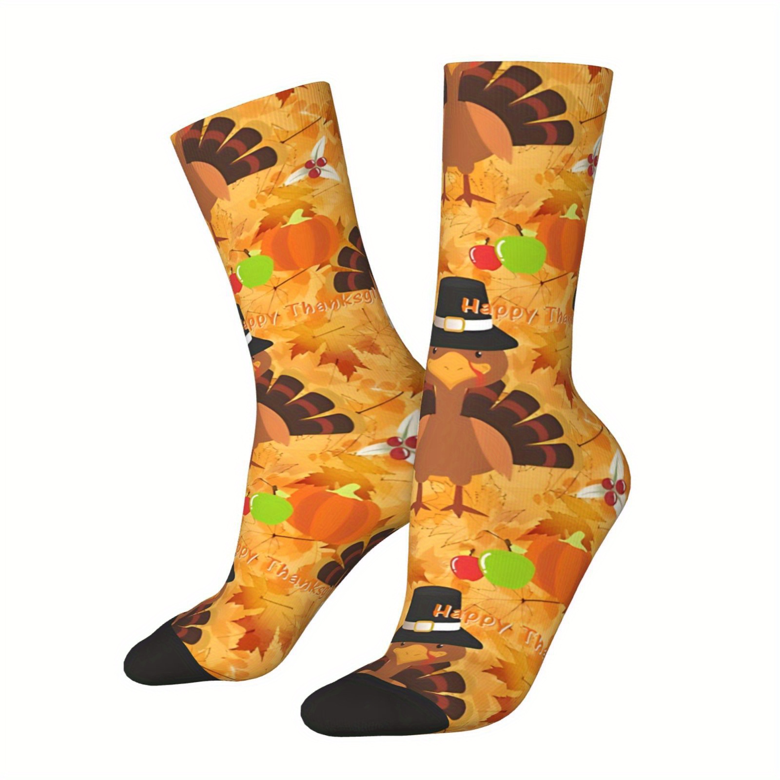 TEMU Happy Thanksgiving Turkey Crew Socks For Men - Funny, -fit, Seamless Design With Vintage Hip Hop Print - Perfect Novelty Gift
