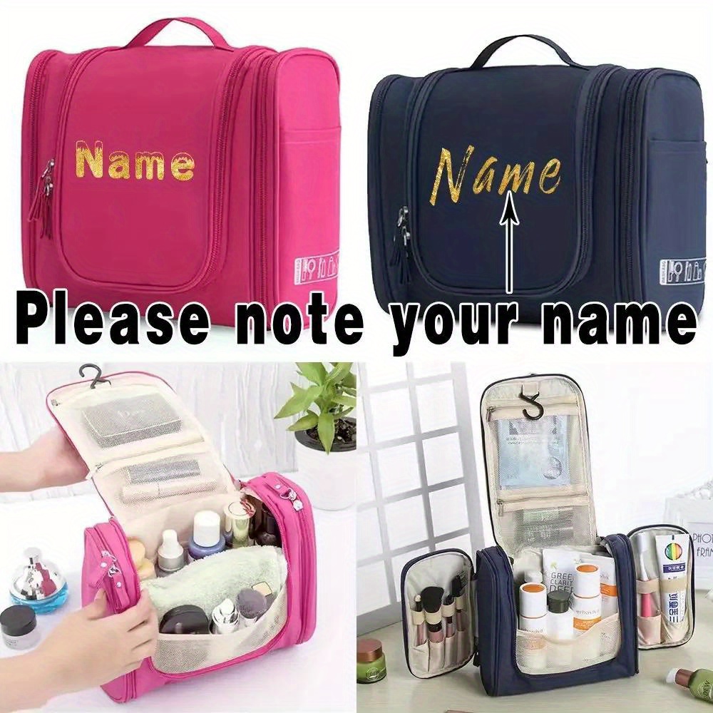 

Personalized Cosmetic Bag With Free Name Customization, Canvas Makeup Organizer, Multi-compartment Toiletry Case With Hook, Travel Storage For Men & Women - Non-waterproof