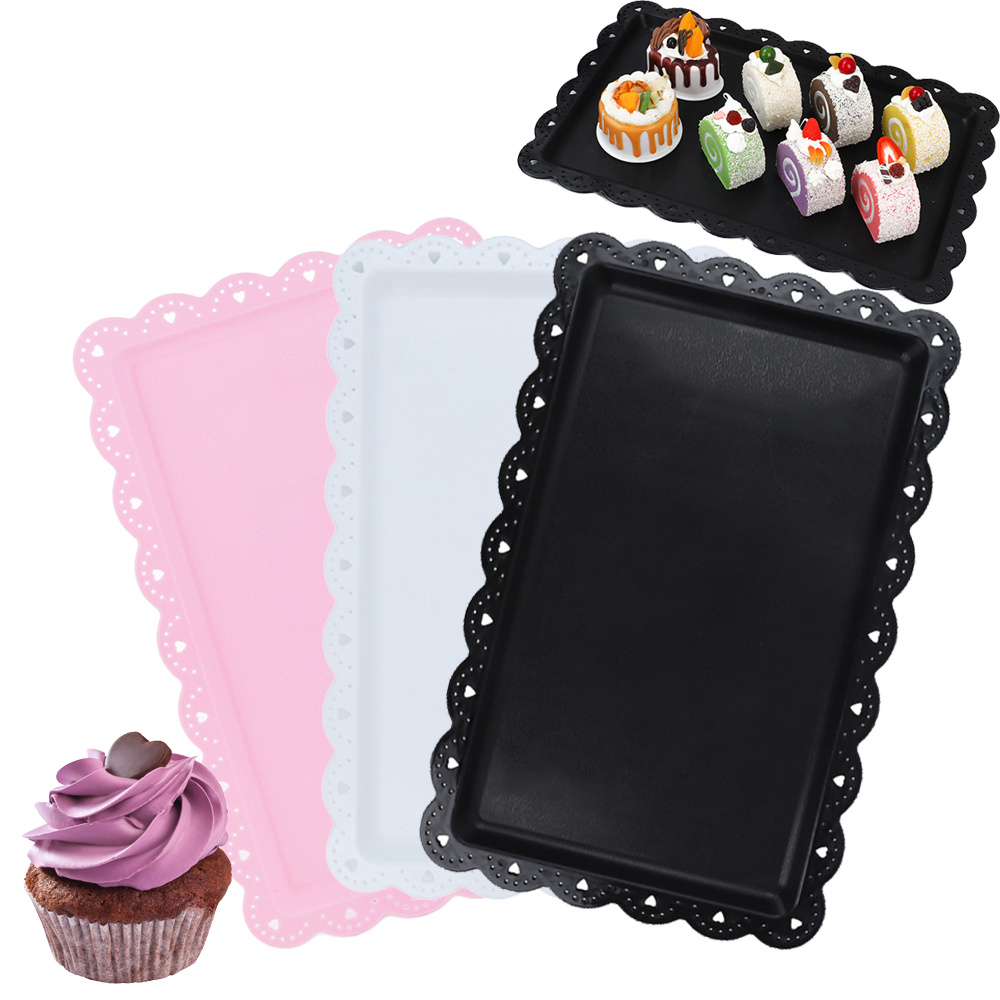 

2pcs Elegant European-style Plastic Serving Trays For Parties - Rectangular Cake, Cupcake & Snack Display Stand - Home & Restaurant Use