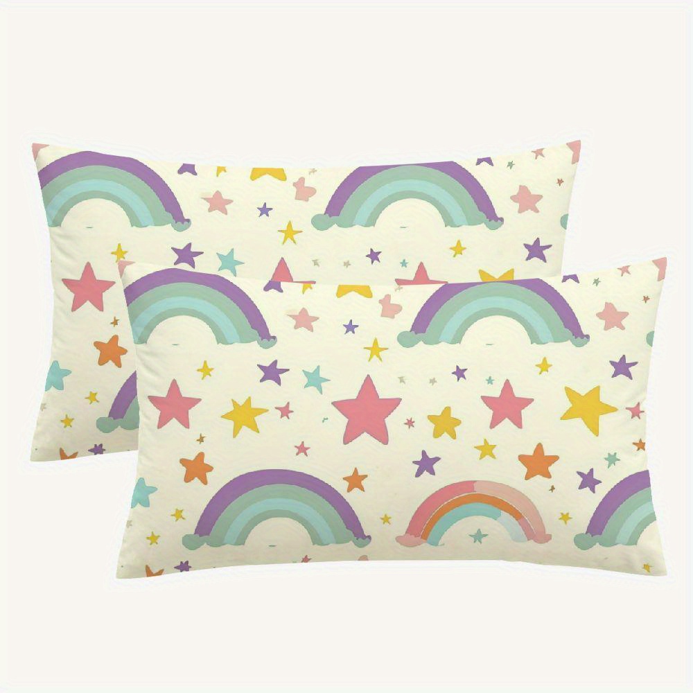 

2pcs Rainbow And Stars Double-sided Throw Pillow Cover 12x20inch Short Plush Pillow Case Decorations For Home Sofa Decor, Room Decor