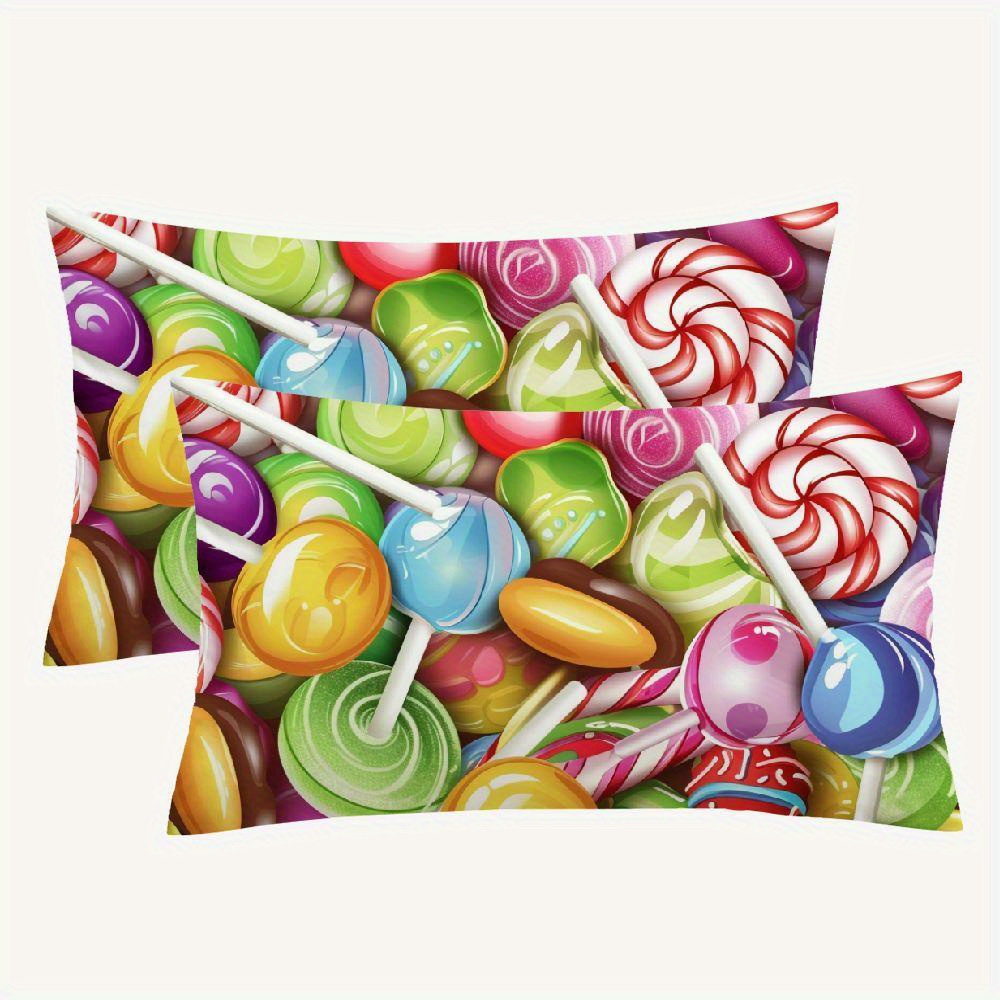 

2pcs Soft Plush Candy-themed Throw Pillow Covers With Zip Closure, Double-sided Design, 12x20 Inches - Ideal For Decor