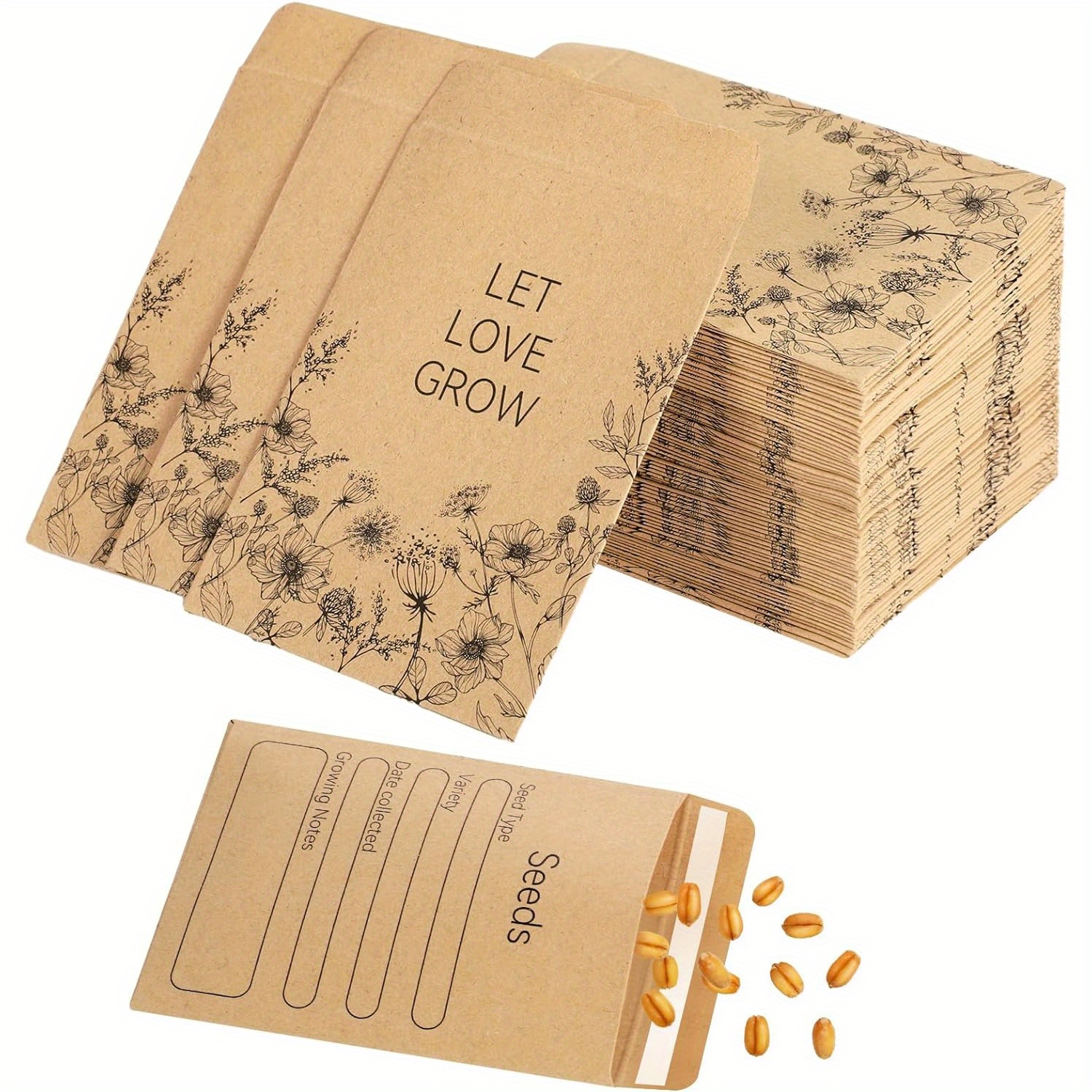 

50/100pcs Preprinted Seed Envelopes - 3.15 X 2.36in, Small Kraft Paper Seed Packets With Collecting Template For Flower & Vegetable Seeds Storage