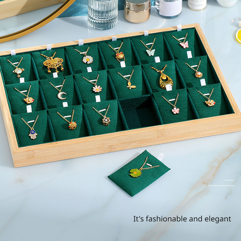 премиальная подставка для бамбуковых украшений с 18 отделениями, элегантная органайзер для кулонов для часов, детали 8