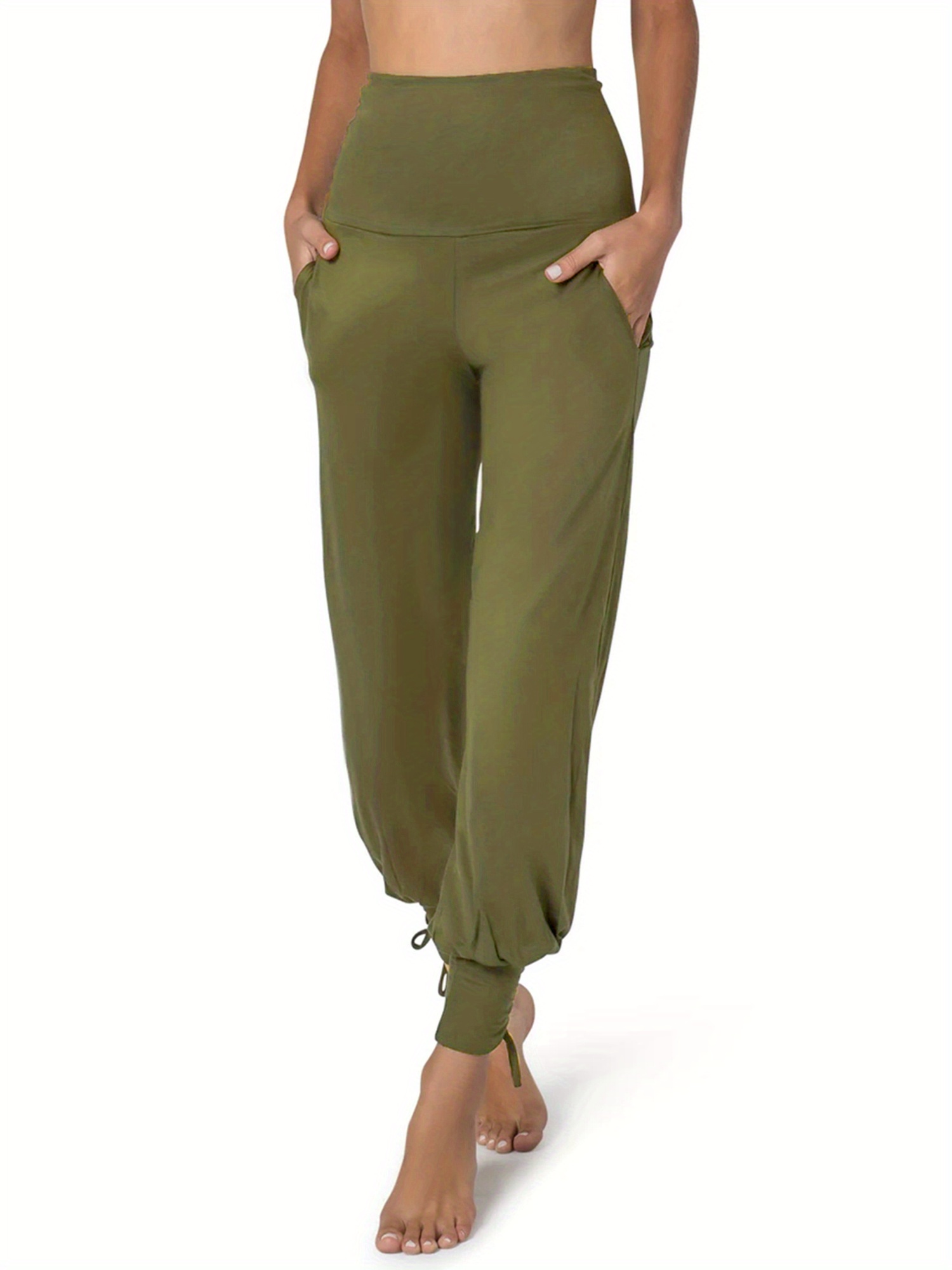 women's yoga pants loose solid color elastic waist casual Temu