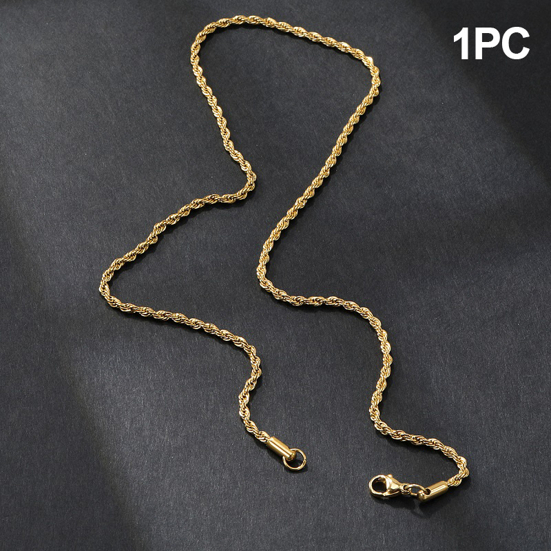 

Collier en chaìne torsadé en acier inoxydable plaqué or 18K, épaisseur de 2mm, style choker tendance, non magnétique, , unisexe, longueurs de 18 et 24 pouces (1PC)