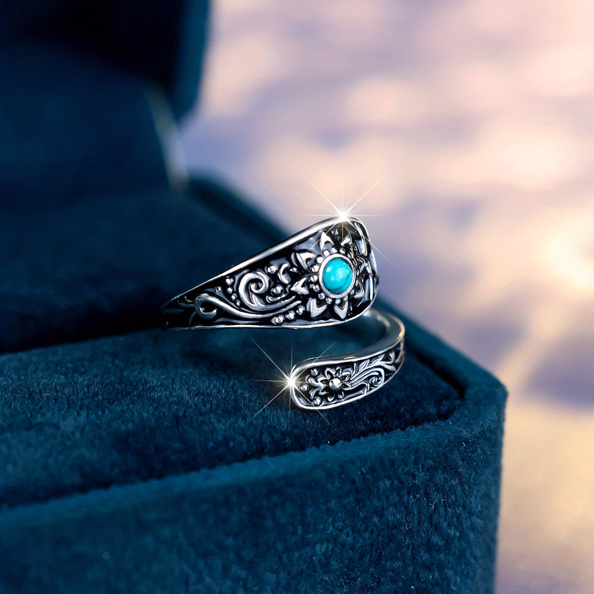 TEMU Bague cuillère en argent 925 de 3,4 g - du avec incrustation turquoise, bijou intemporel pour mariage, œil-de- haut de gamme réutilisable et