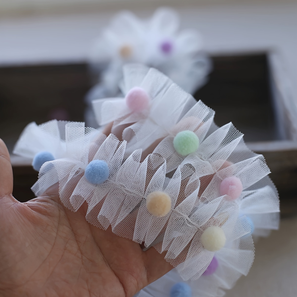 E-shop Weiches Samtband mit Pompom-Besatz - Länge 36 Zoll, Breite 1,97 Zoll - Weiche -Spitze, geeignet für Bastelarbeiten und Dekoration - Rosa
