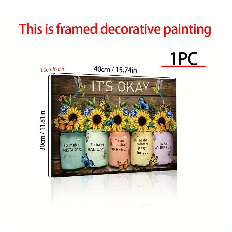 TEMU 1pc Rustic Wooden Framed Vintage Floral Inspirational Canvas Painting - Sunflower Wall Art Prints With Distressed Finish For Home Decoration,