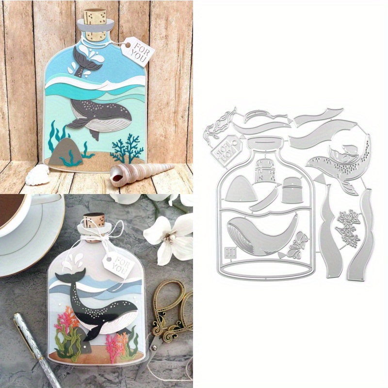 

Fantasy Drifting Bottle & Ocean Scene Metal Cutting Dies, Diy Scrapbooking Embossing Moulds, Crafting Die-cut Templates For Decorative Paper Art, Invitation & Album Decor - Silver Grey