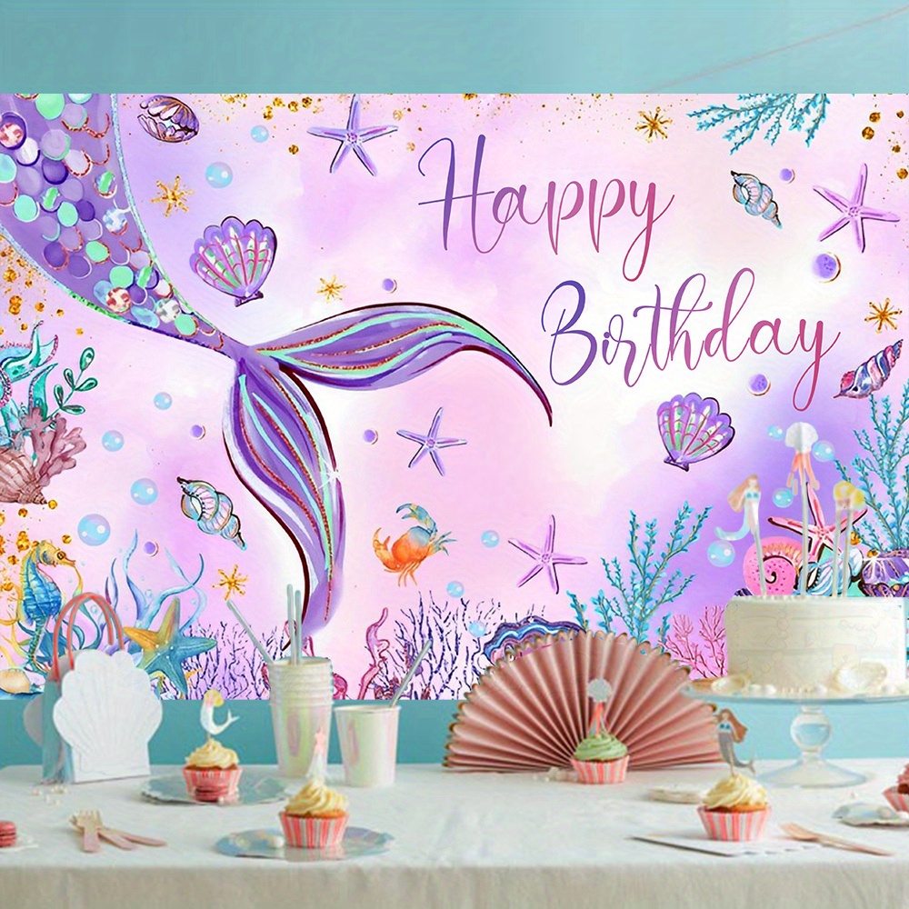 

Birthday Party Backdrop, Purple Mermaid Tail Vinyl Banner, No Electricity Needed, Indoor & Outdoor Decor, Photography Background For Mermaid Themed Celebration