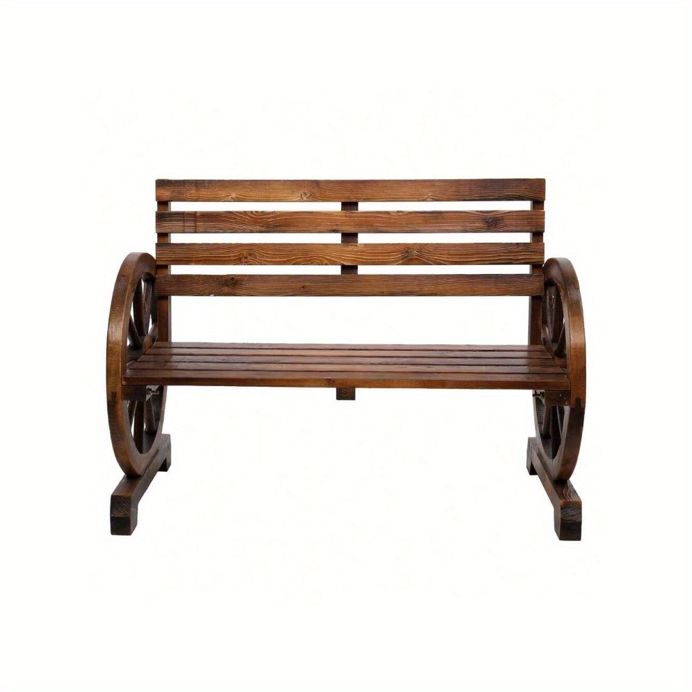 TEMU 2-person Outdoor Wheel Bench With Slatted Seat And Backrest Brown Suitable For Patio Outdoor, Garden, Poolside, Family Gathering, Outdoor