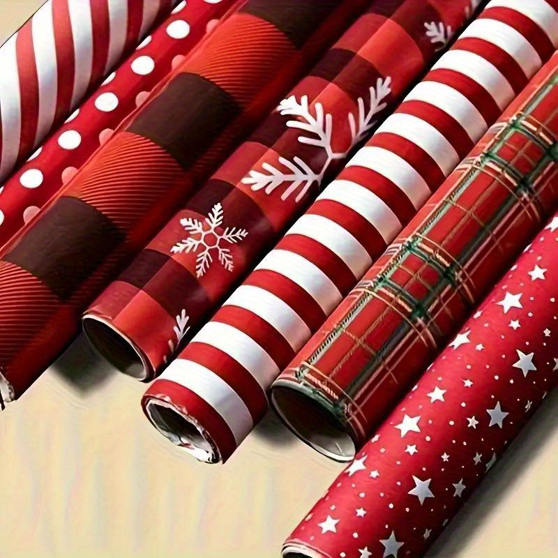 

6-pack Christmas Wrapping Paper With Snowflakes And Red Plaid Patterns - Versatile Gift Wrap For Holidays, Weddings, Valentine's Day & Birthdays, Premium Paper Material, No Accessories Included