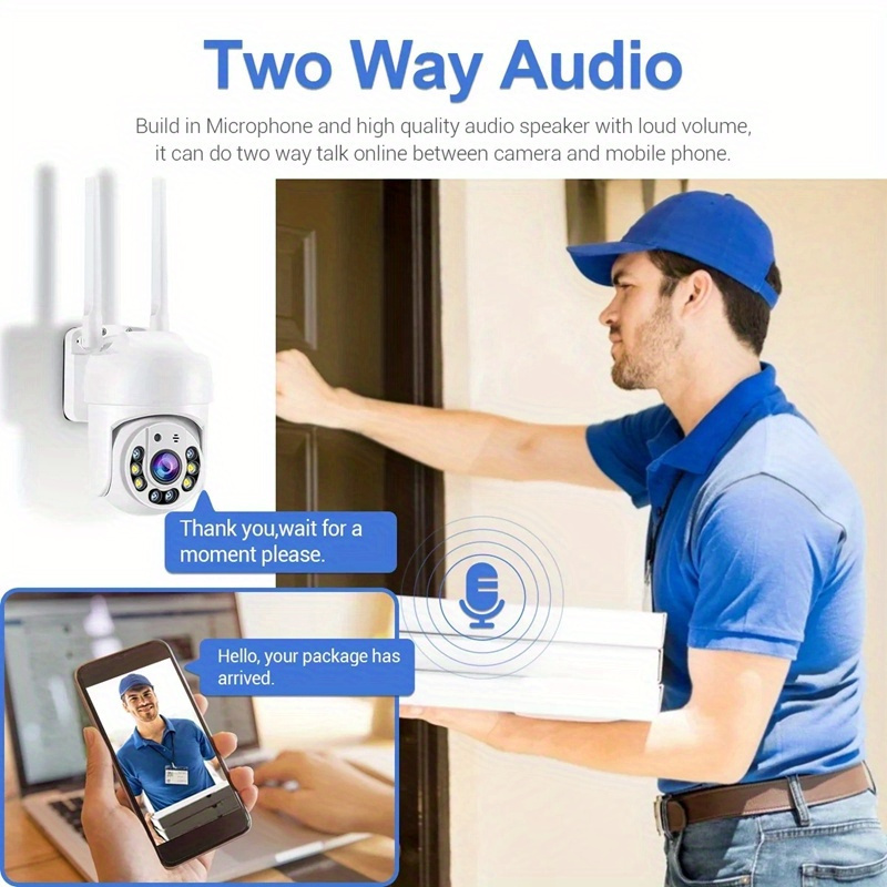   1080p уличная камера видеонаблюдения с 360° панорамой, наклоном и поворотом, цветным ночным видением, обнаружением движения, двусторонним звуком, Wi-Fi, питание от USB, совместима со смартфонами, детали 4