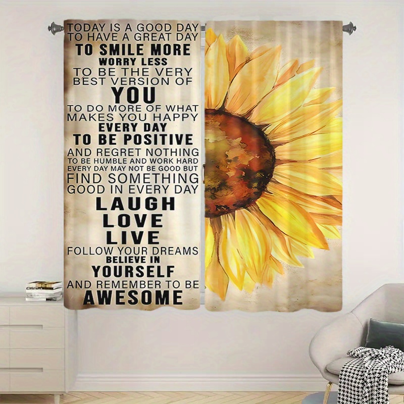 

Sunflower Print Double-sided Blackout Curtains - 2pcs Set, Rod Pocket Design For Easy Hanging, Perfect For Bedroom, Living Room & Office Decor