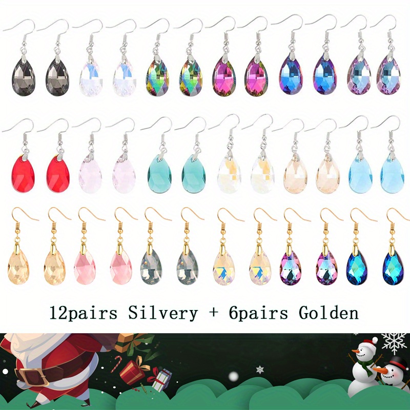 

6/ 12/ 18pairs Women Teardrop Artificial Crystal Earrings, Great Christmas Thanksgiving Day Gift, New Year's Gift, Valentine's Day Gift