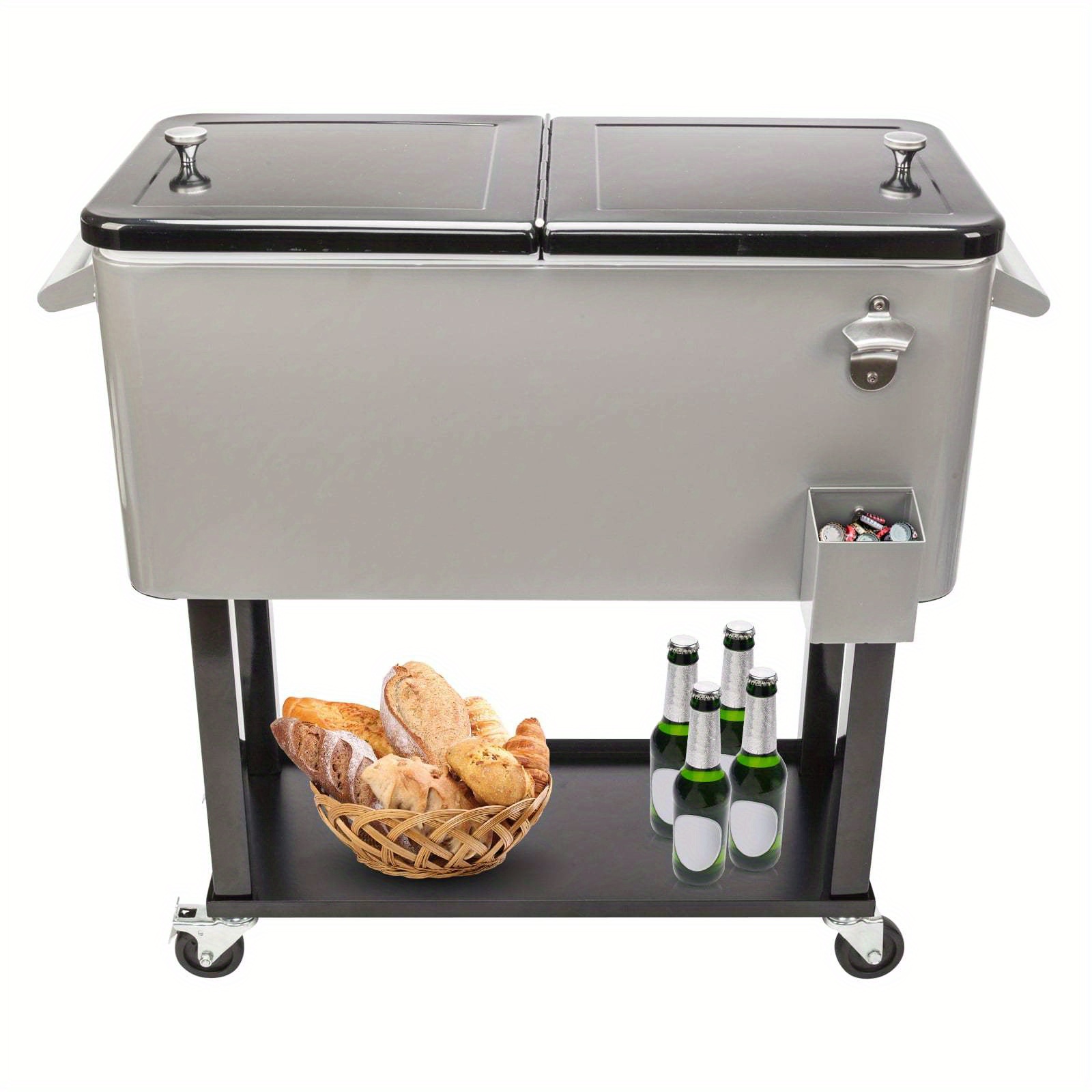 

80qt Rolling Party Cooler Cart Ice Bee Chest Patio Warm Shelf