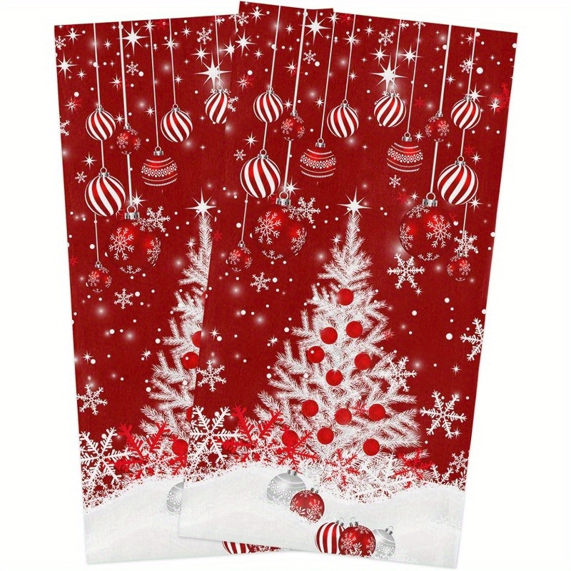 

2pcs Christmas Dish Towels - With Snowy , Absorbent Polyester Kitchen Hand Towels For Holiday Decor, 18x26 Inches