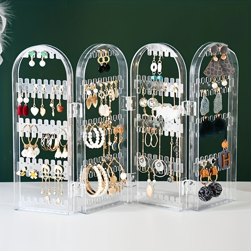 

1pc Clear Plastic Jewelry Organizer - Rectangular Earring And Necklace Display Stand, No Needed,